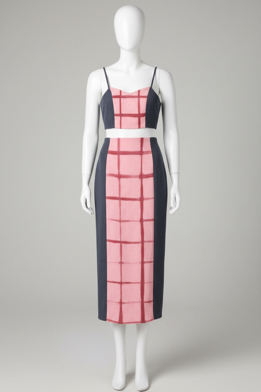 Natural-Dyed "Itajime Shibori" Silk Skirt PINK