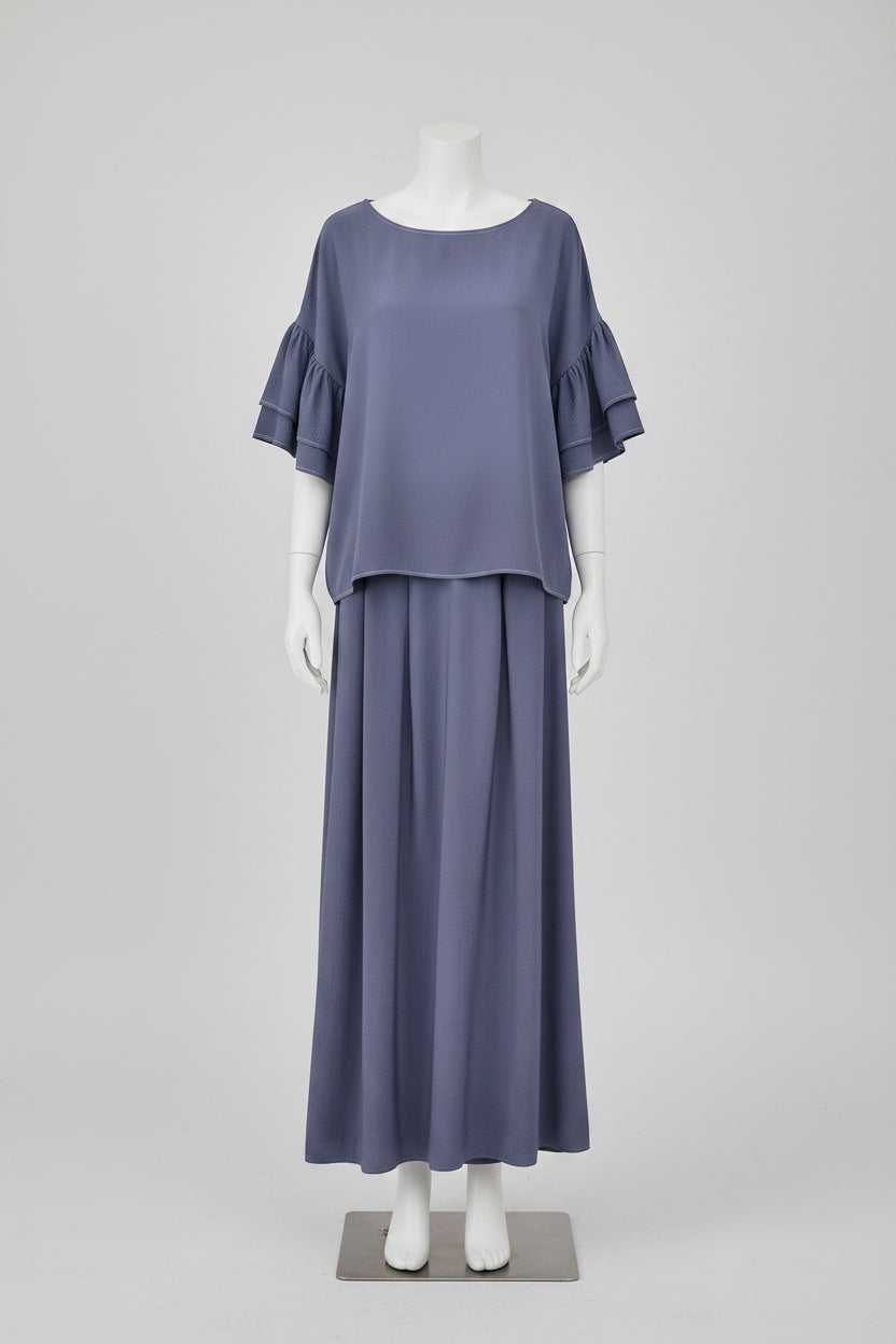 Logwood-Dyed Silk Frill-Sleeve Top