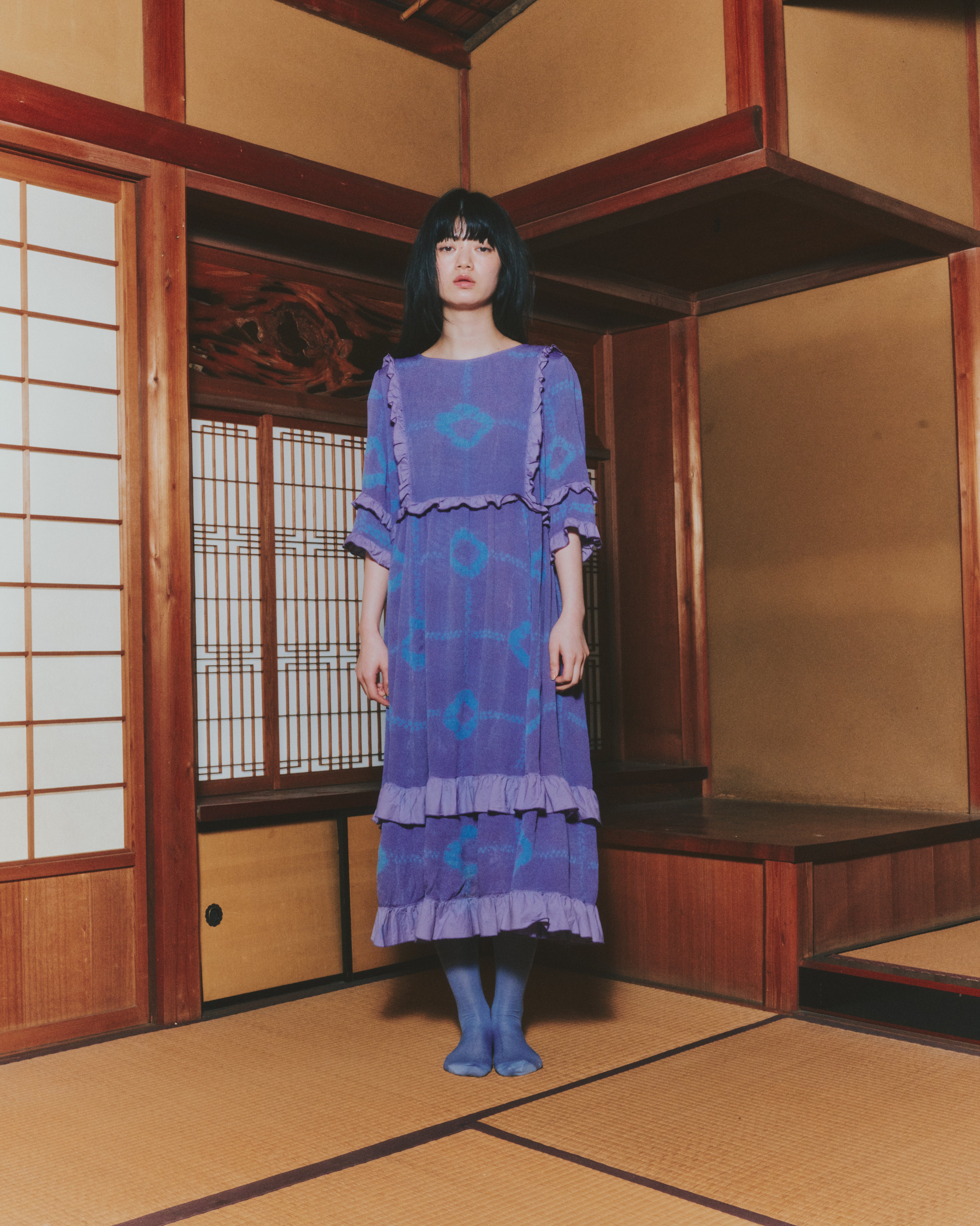 【ORDER】花扇 "Nui-shibori"ruffle dress