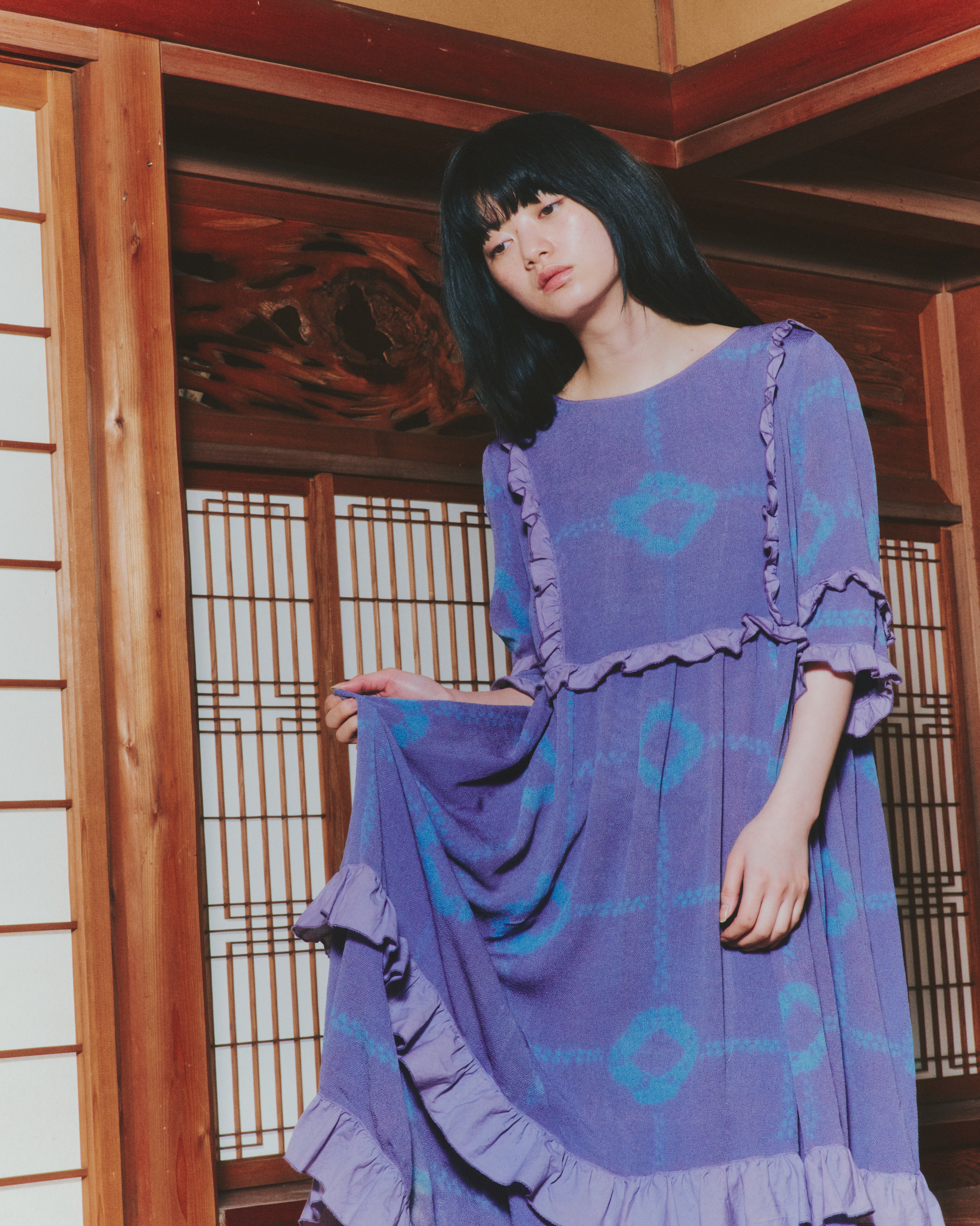 【ORDER】花扇 "Nui-shibori"ruffle dress