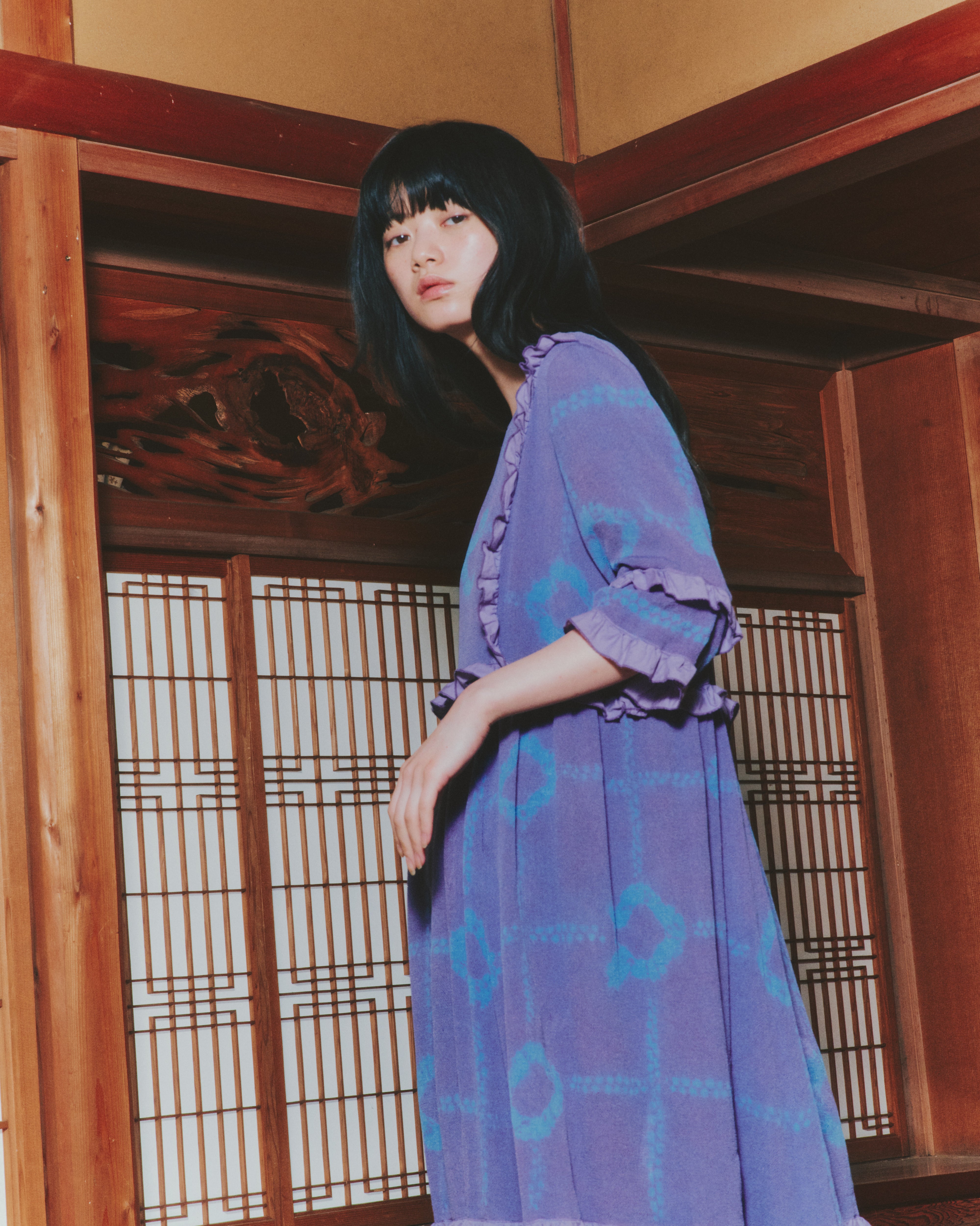 【ORDER】花扇 "Nui-shibori"ruffle dress