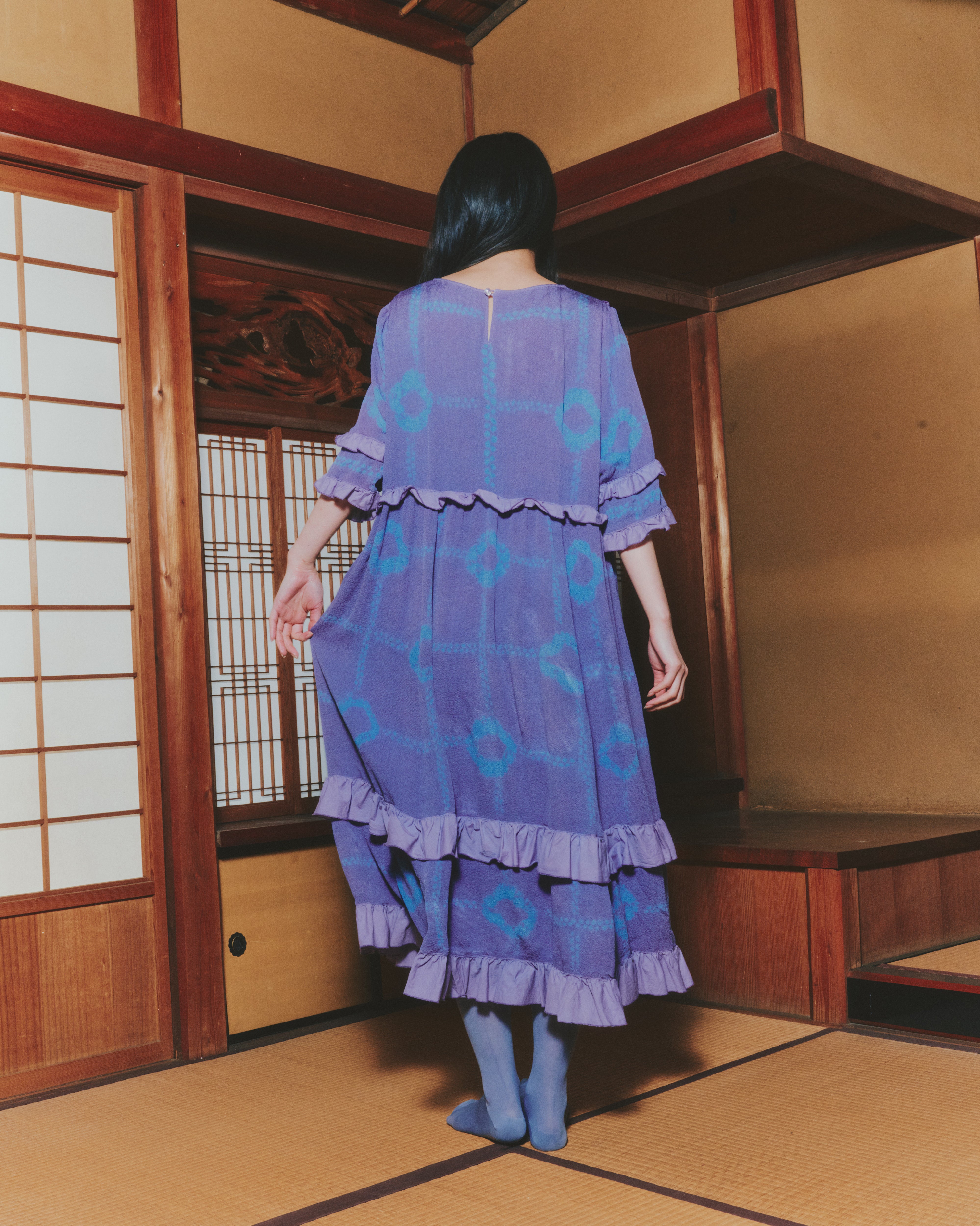 【ORDER】花扇 "Nui-shibori"ruffle dress
