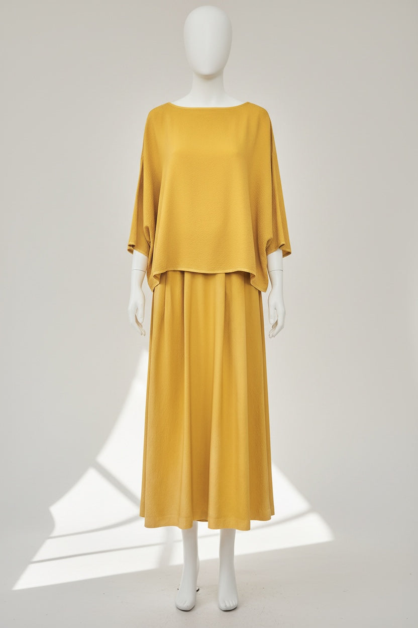 Marigold-Dyed Silk Three-Quarter Sleeve Top