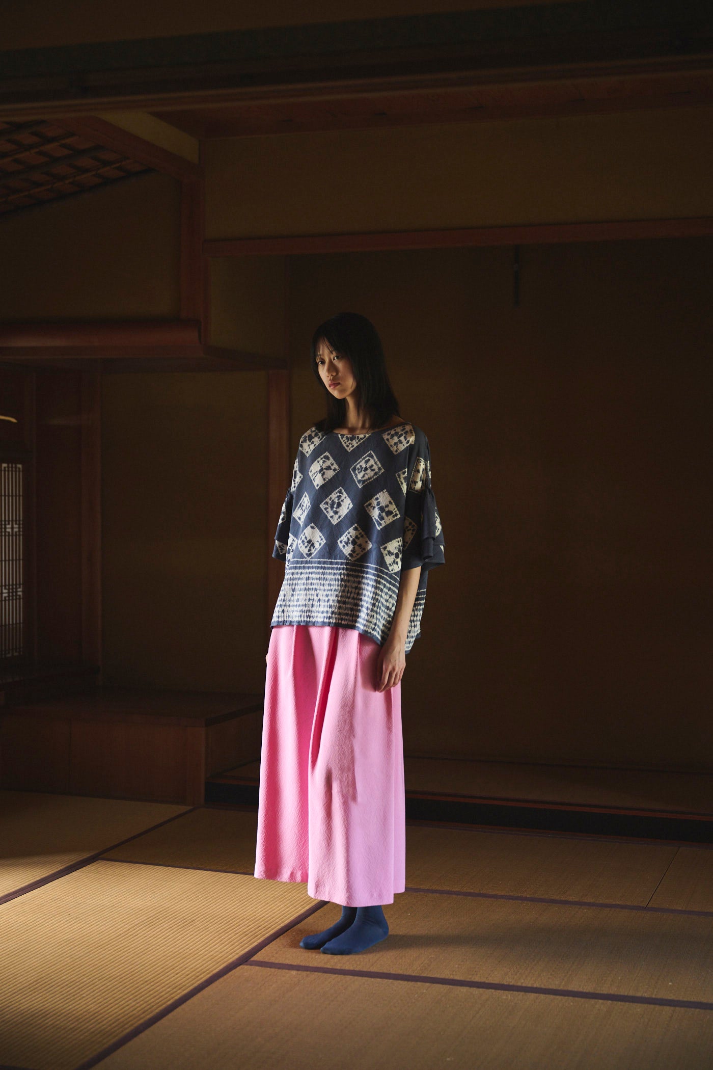Cochineal-Dyed Silk Long Skirt
