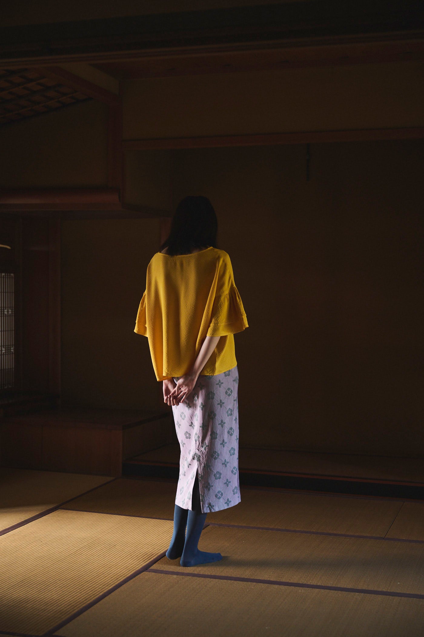 Marigold-Dyed Silk Frill-Sleeve Top