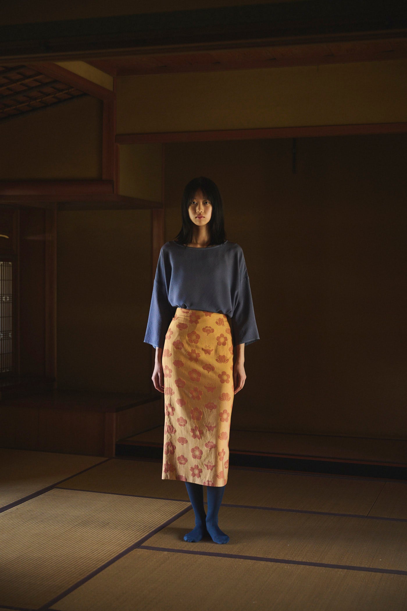 Logwood-Dyed Silk Three-Quarter Sleeve Top