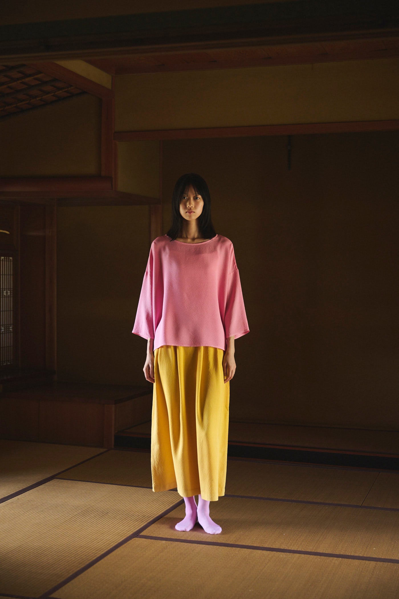 Marigold-Dyed Silk Long Skirt