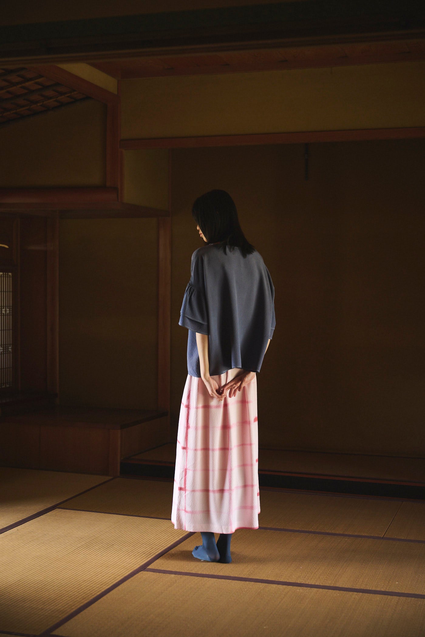 Logwood-Dyed Silk Frill-Sleeve Top