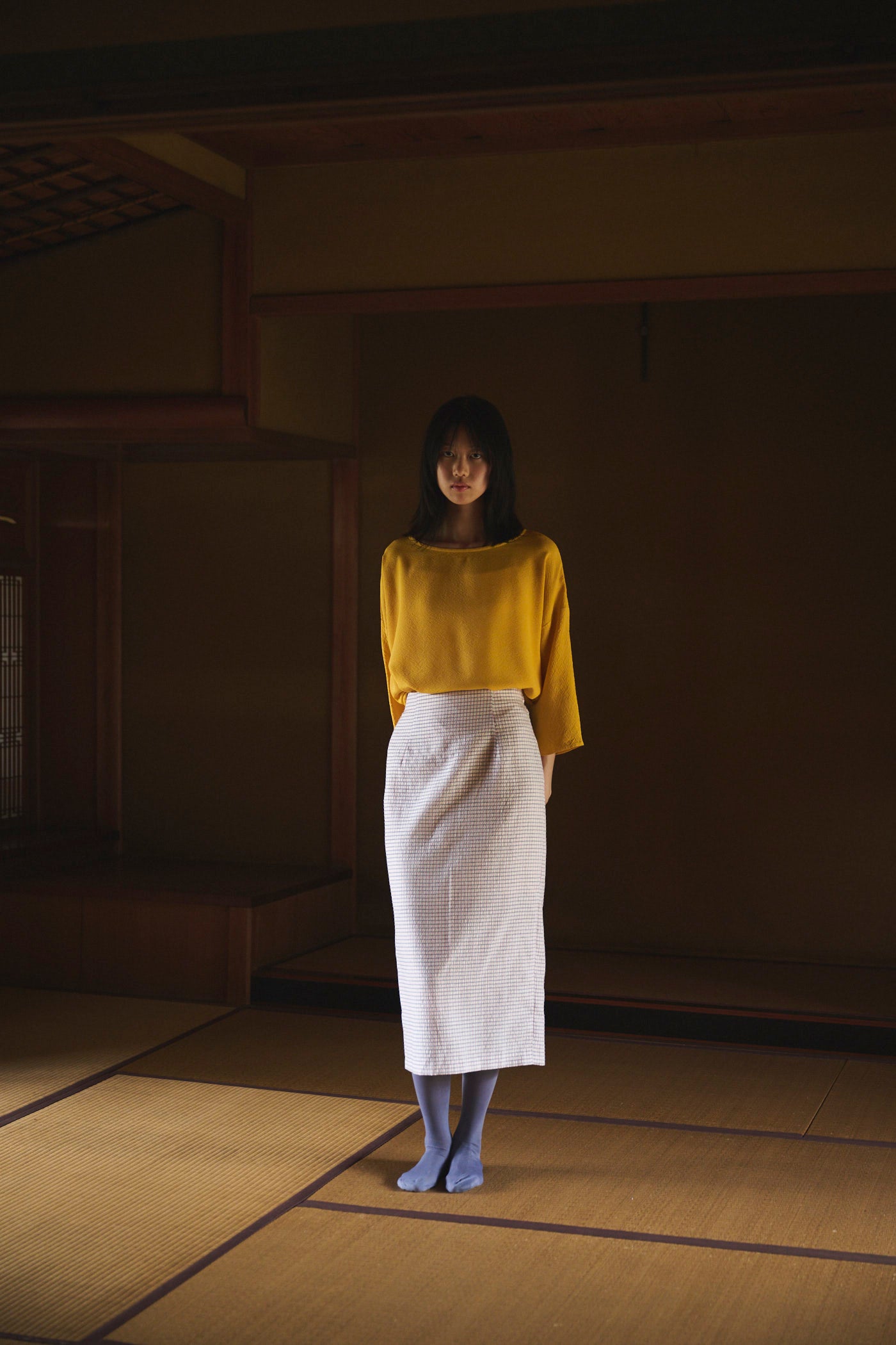 Marigold-Dyed Silk Three-Quarter Sleeve Top