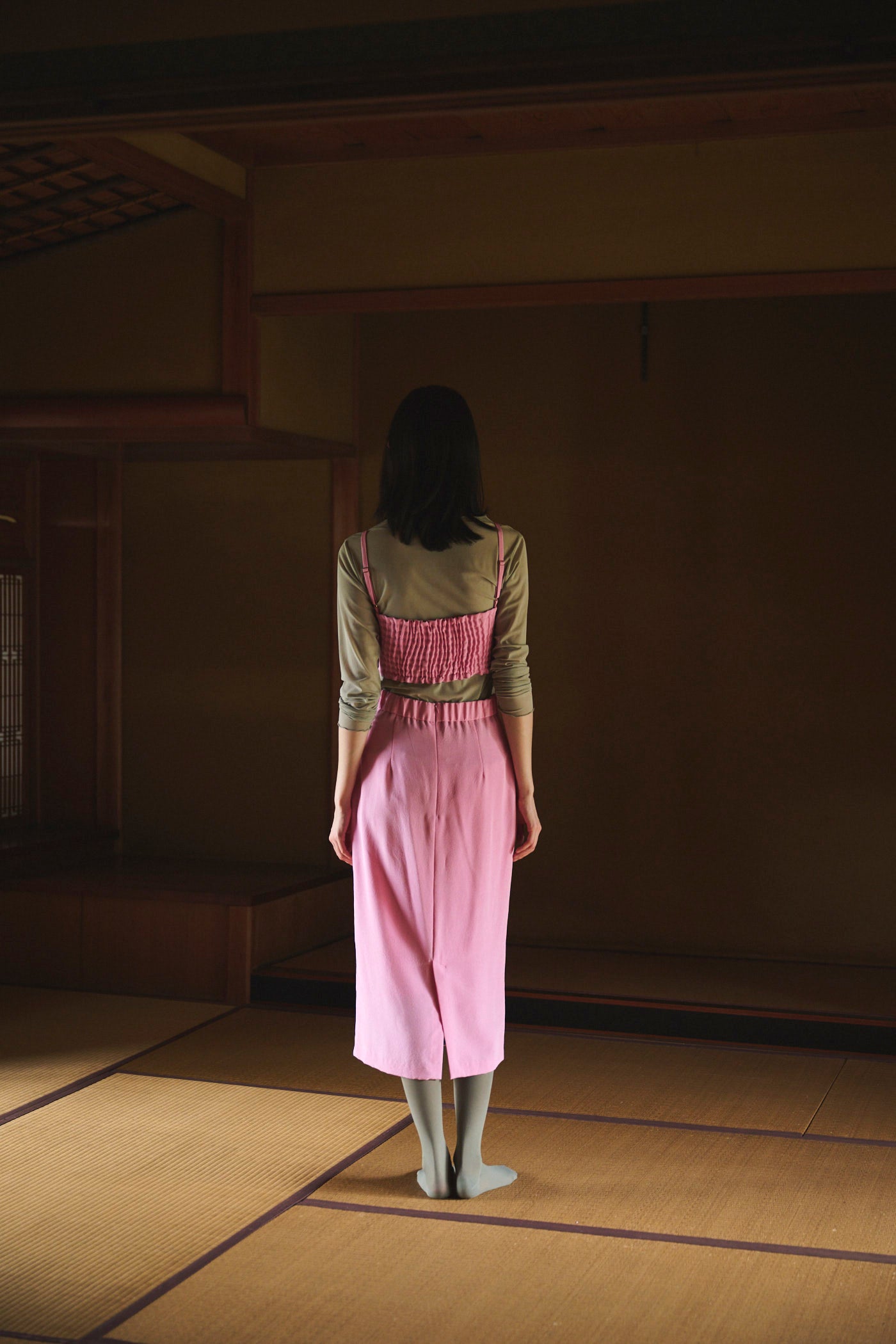 Natural-Dyed "Itajime Shibori" Silk Skirt YELLOW