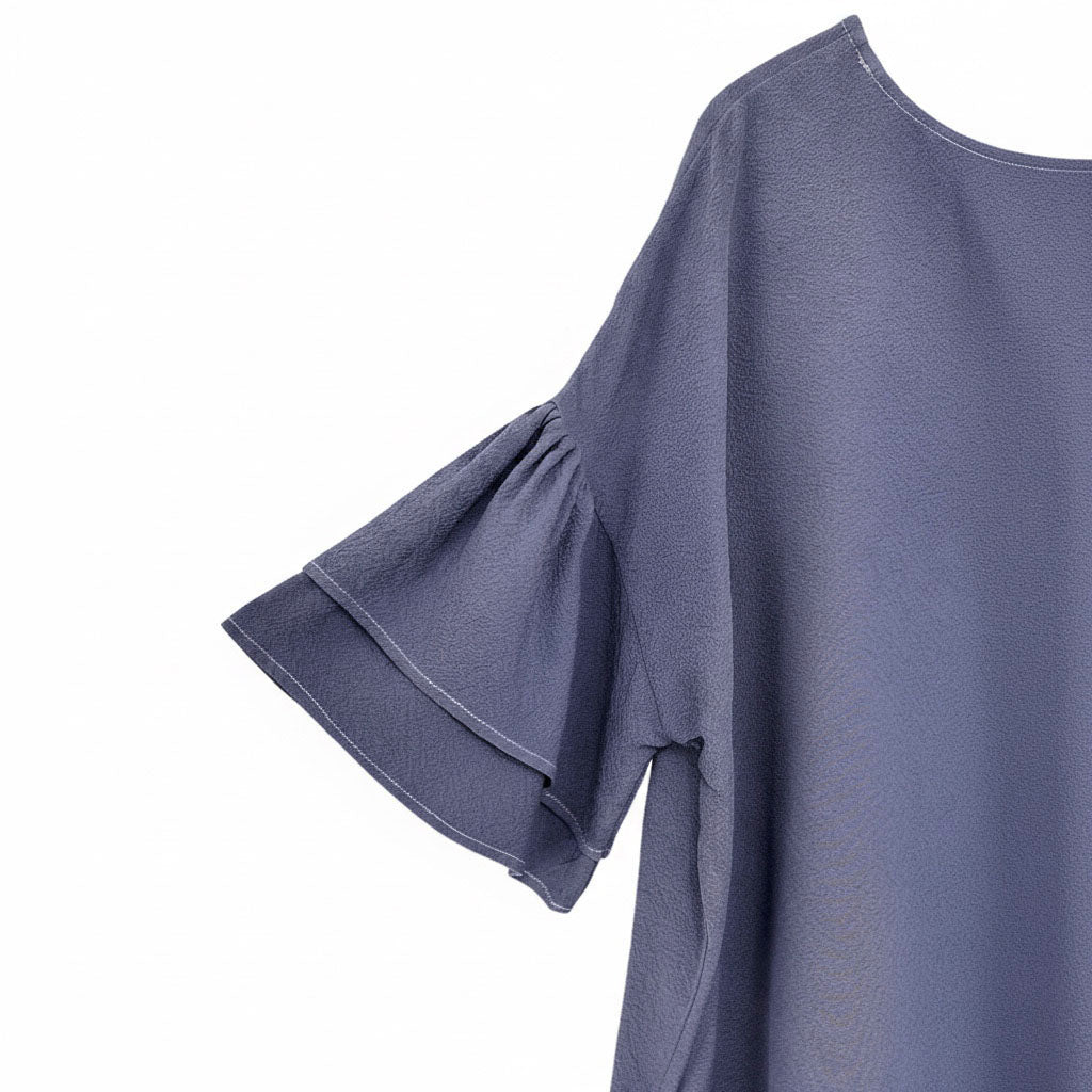Logwood-Dyed Silk Frill-Sleeve Top