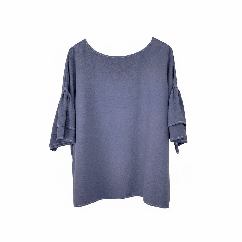 Logwood-Dyed Silk Frill-Sleeve Top