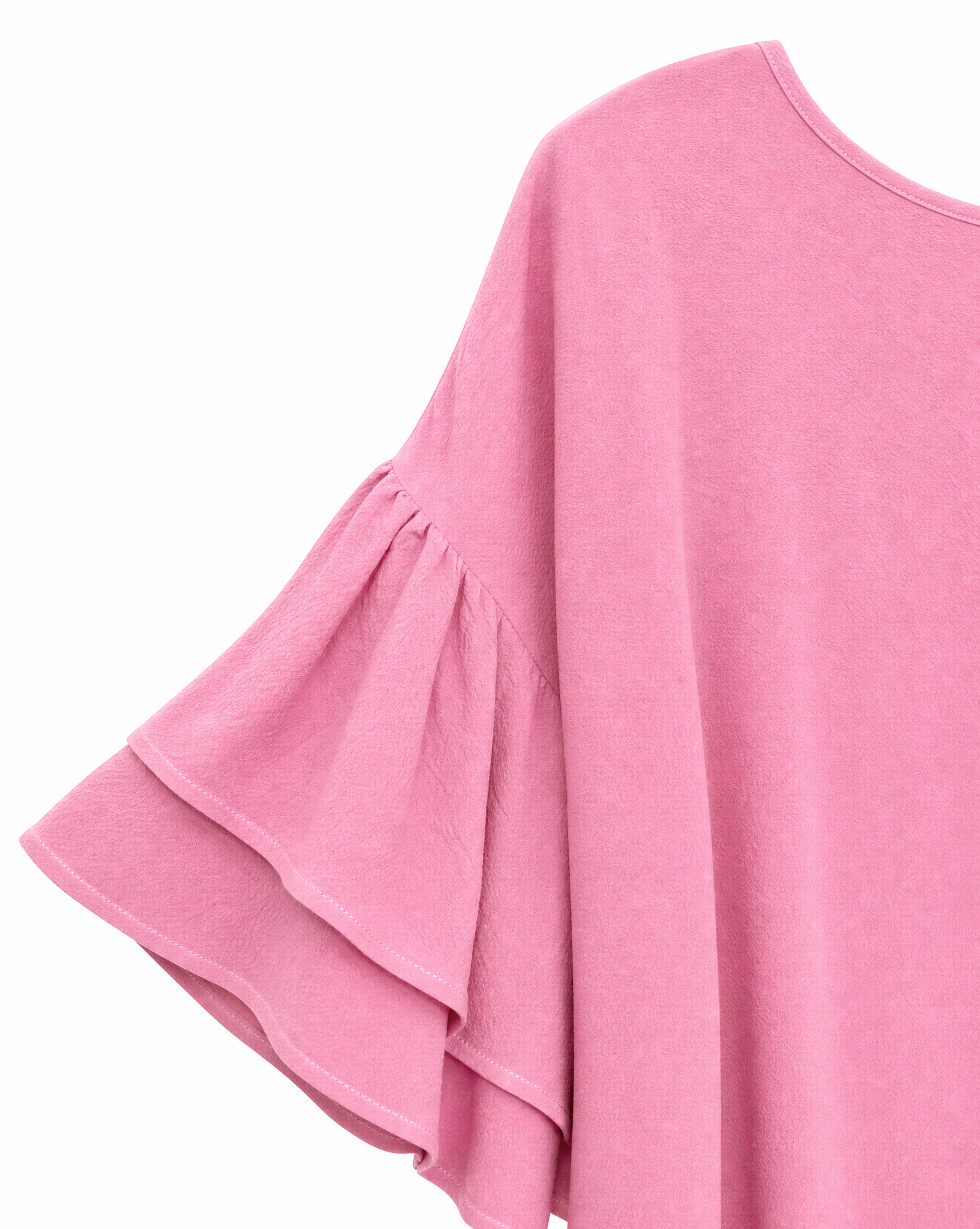 Cochineal-Dyed Silk Frill-Sleeve Top
