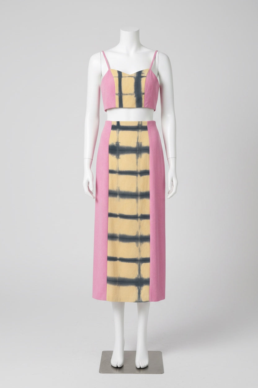 Natural-Dyed "Itajime Shibori" Silk Skirt YELLOW