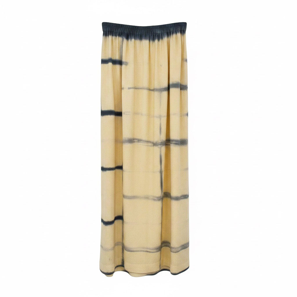 Natural-Dyed Itajime Shibori Silk Long Skirt YELLOW