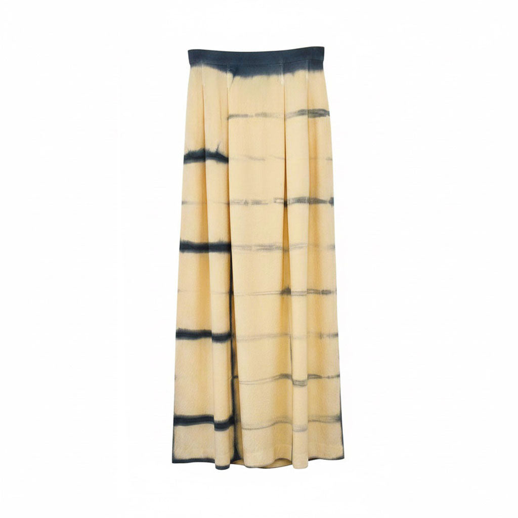 Natural-Dyed Itajime Shibori Silk Long Skirt YELLOW