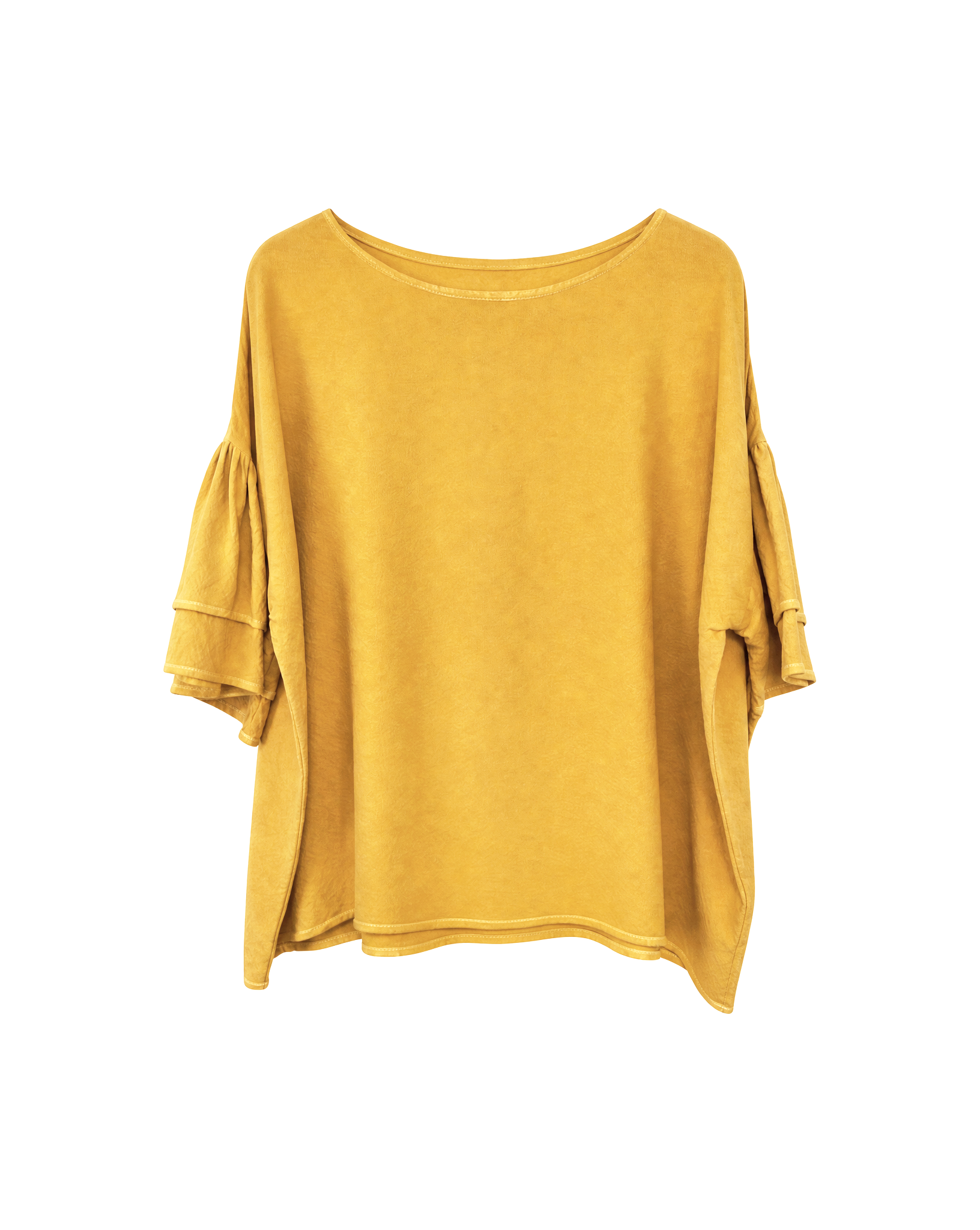 Marigold-Dyed Silk Frill-Sleeve Top