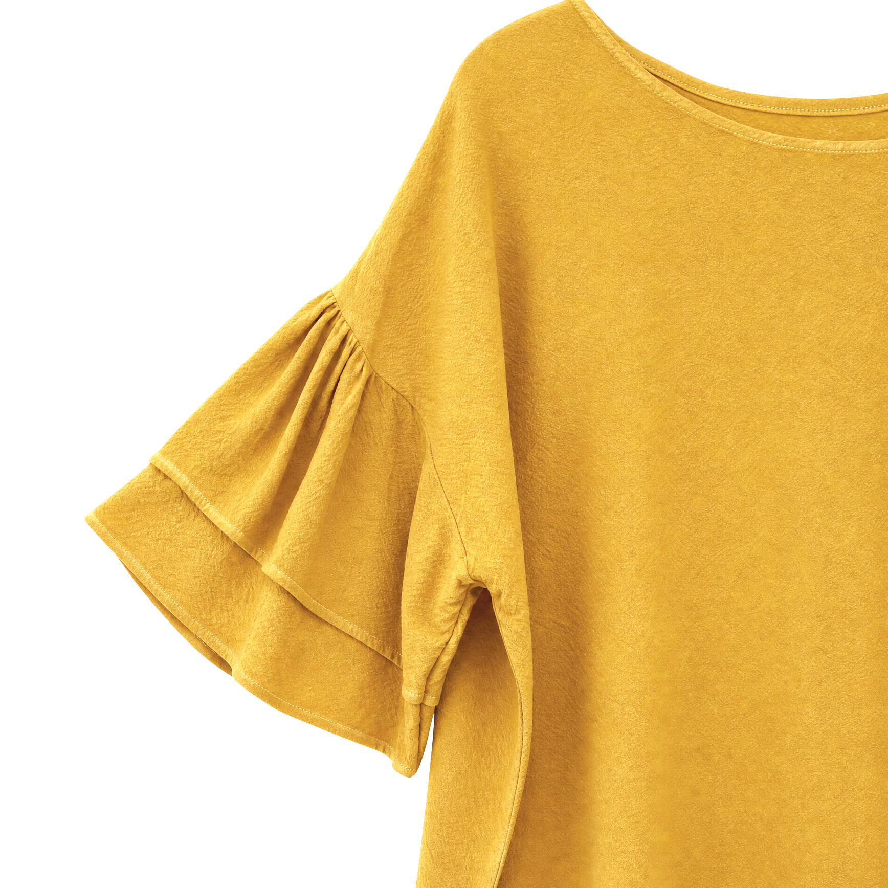 Marigold-Dyed Silk Frill-Sleeve Top