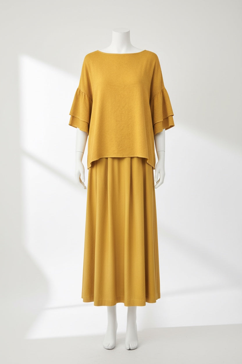 Marigold-Dyed Silk Frill-Sleeve Top