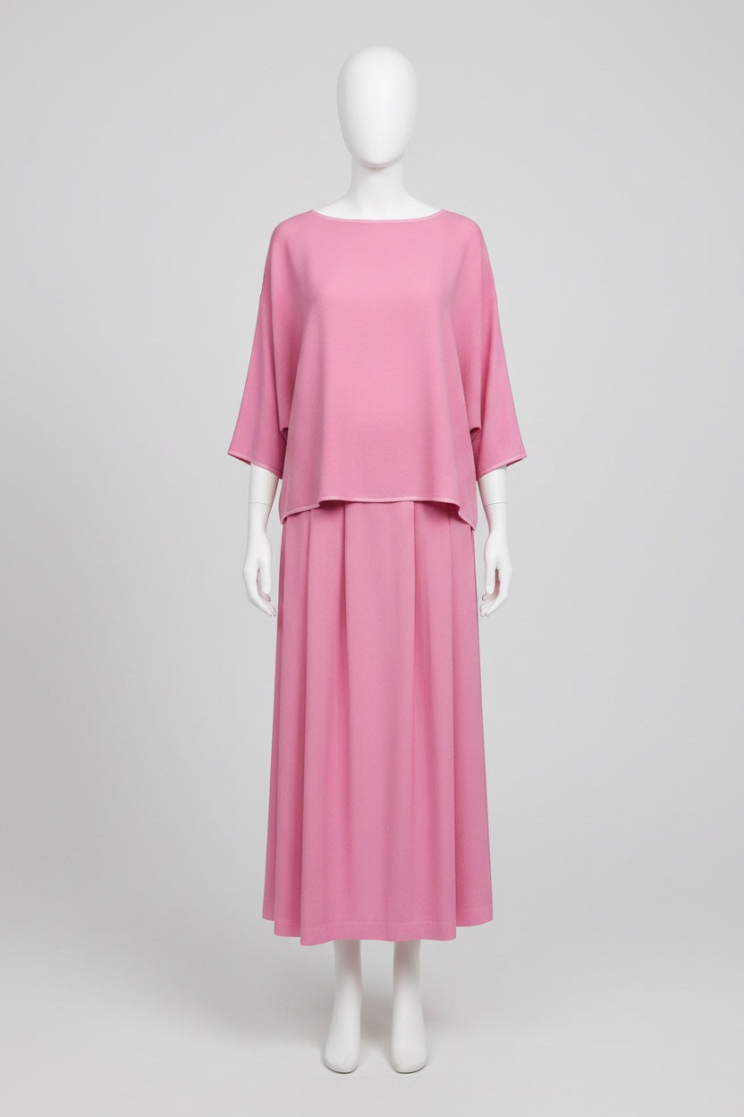 Cochineal-Dyed Silk Three-Quarter Sleeve Top