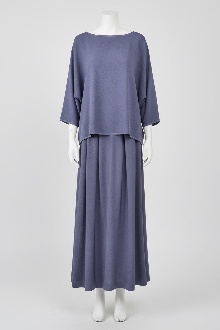 Logwood-Dyed Silk Three-Quarter Sleeve Top