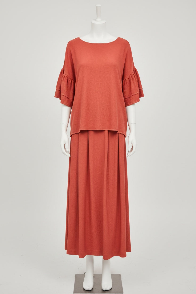 Madder-Dyed Silk Frill-Sleeve Top