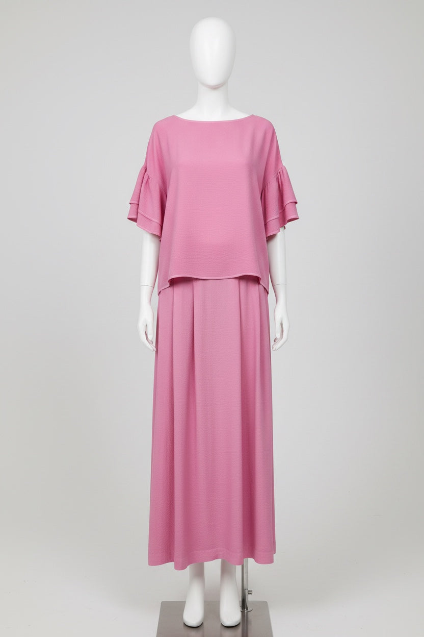 Cochineal-Dyed Silk Frill-Sleeve Top