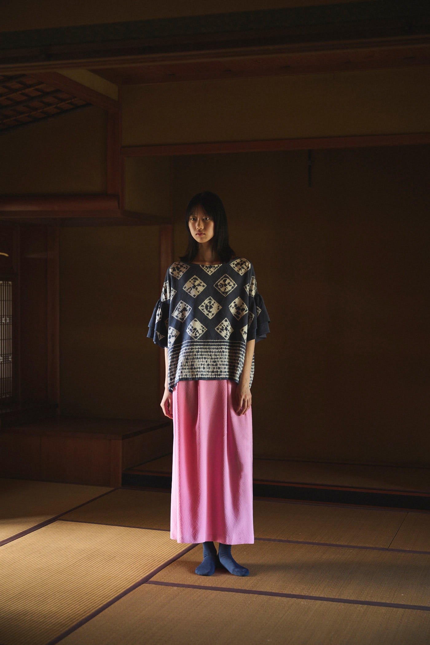 Cochineal-Dyed Silk Long Skirt