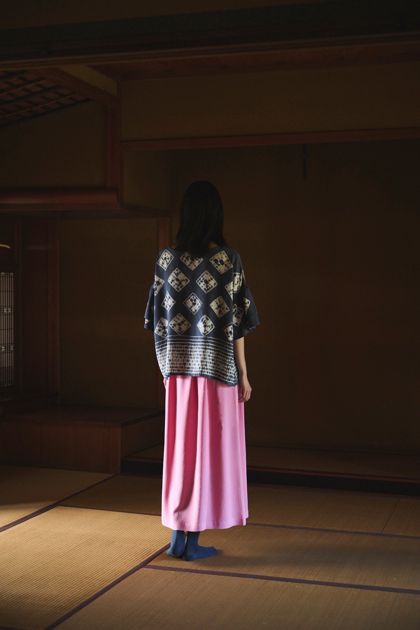 Cochineal-Dyed Silk Long Skirt