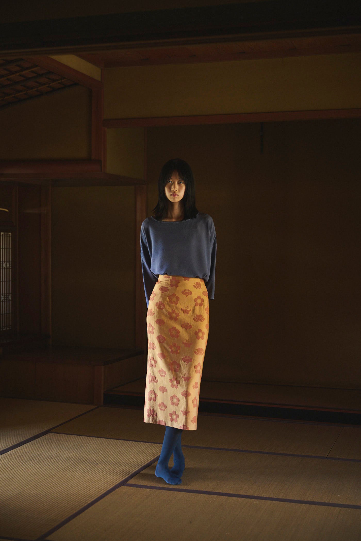 Logwood-Dyed Silk Three-Quarter Sleeve Top