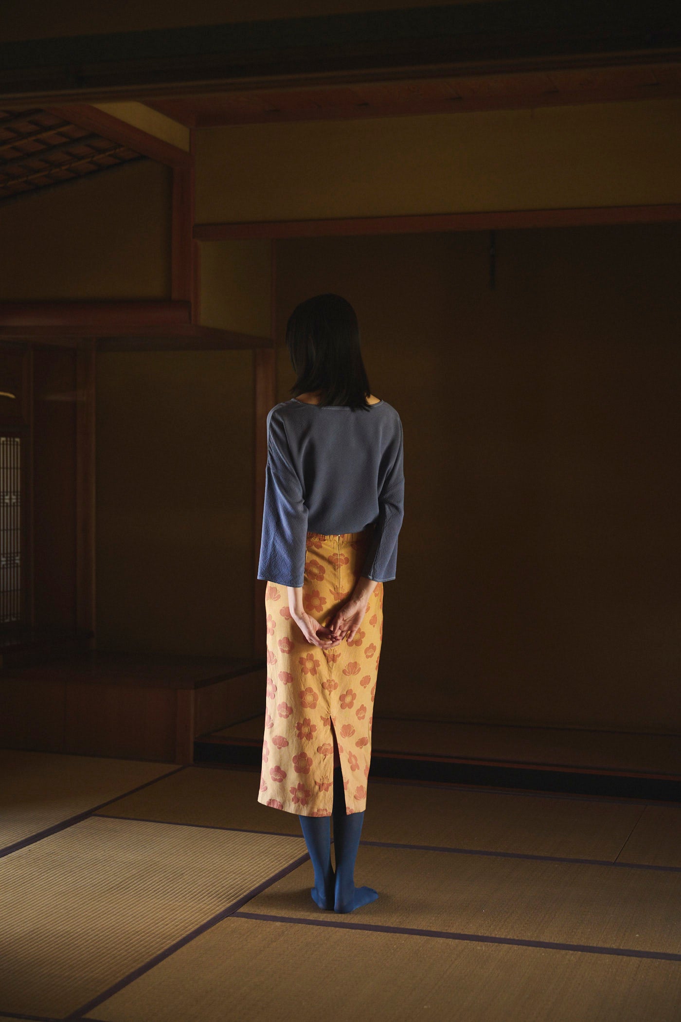 Logwood-Dyed Silk Three-Quarter Sleeve Top