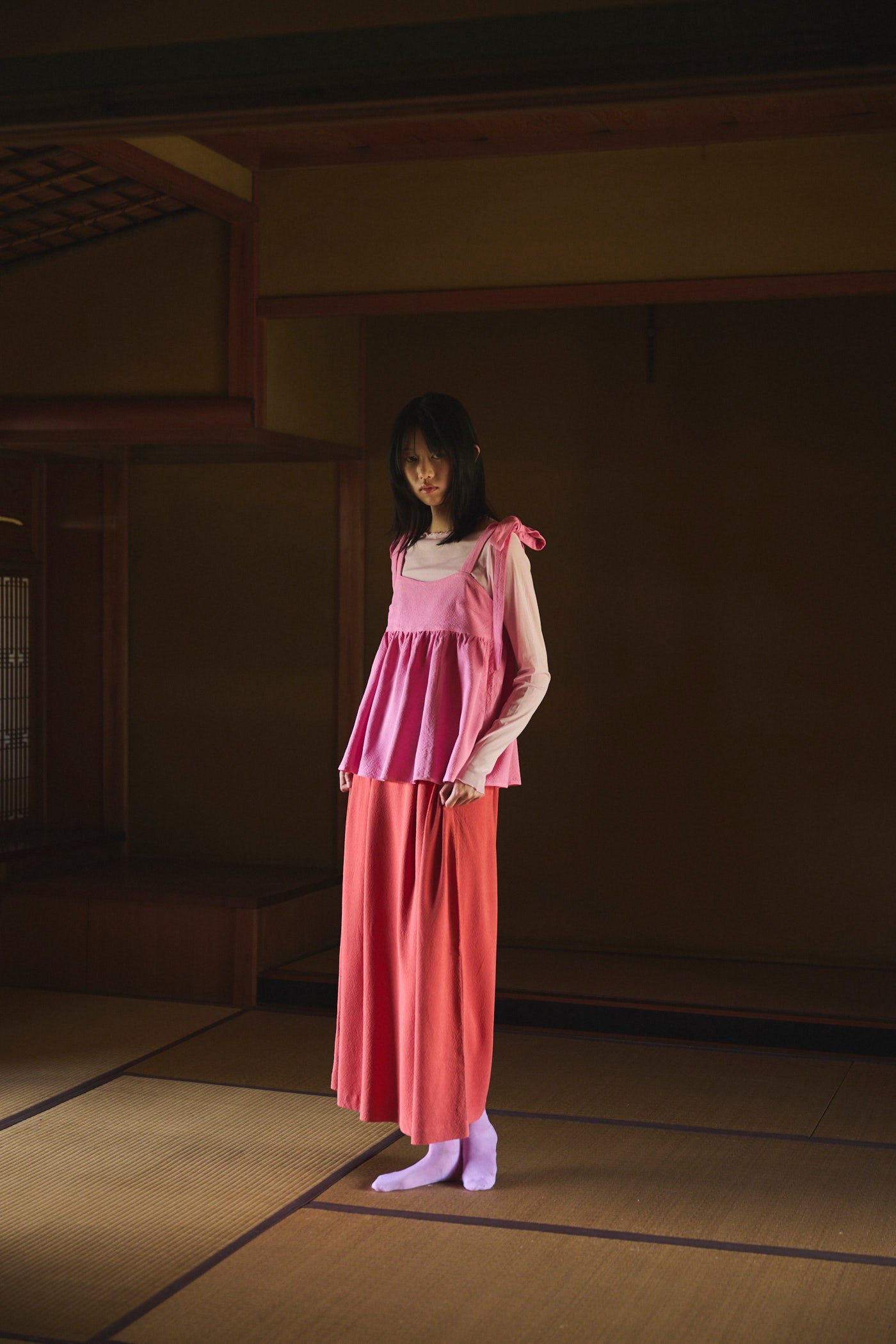 Madder-Dyed Silk Long Skirt