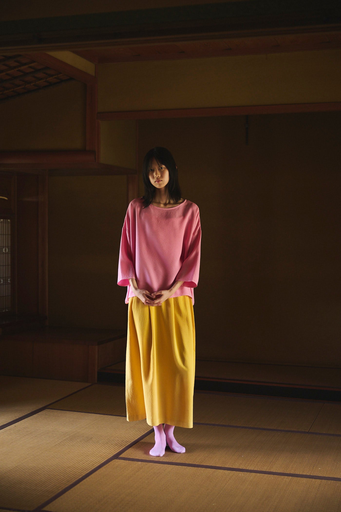 Marigold-Dyed Silk Long Skirt