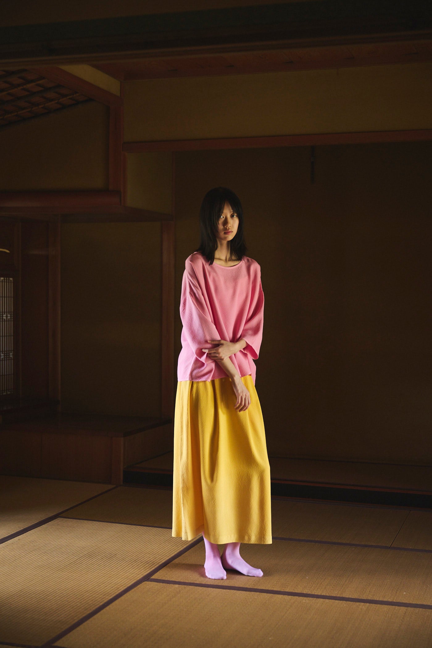 Marigold-Dyed Silk Long Skirt