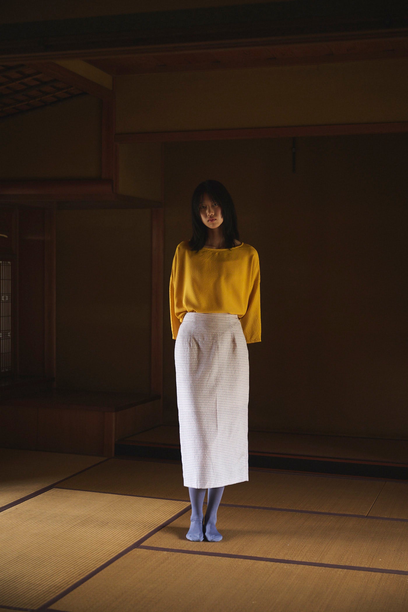 Marigold-Dyed Silk Three-Quarter Sleeve Top