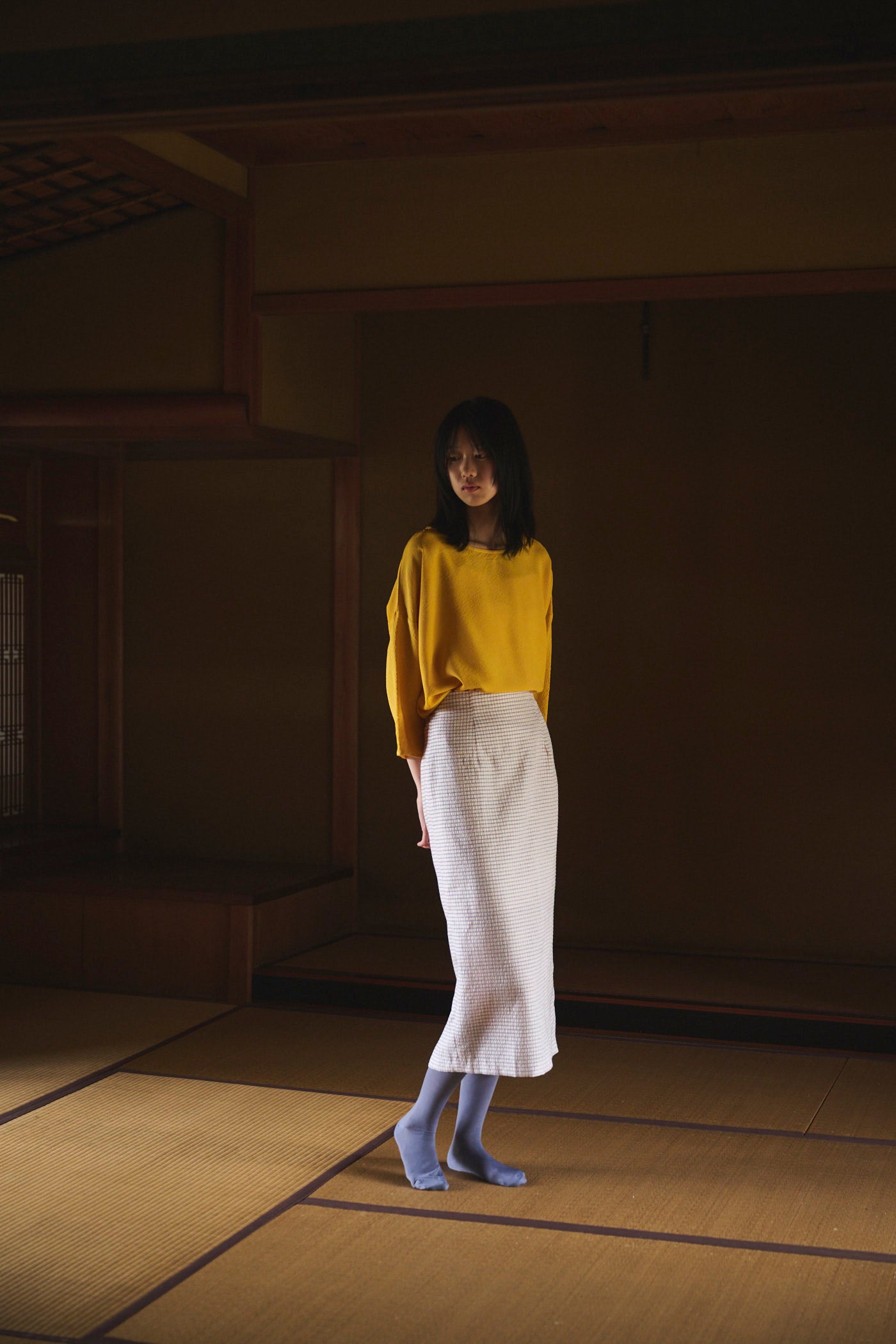 Marigold-Dyed Silk Three-Quarter Sleeve Top