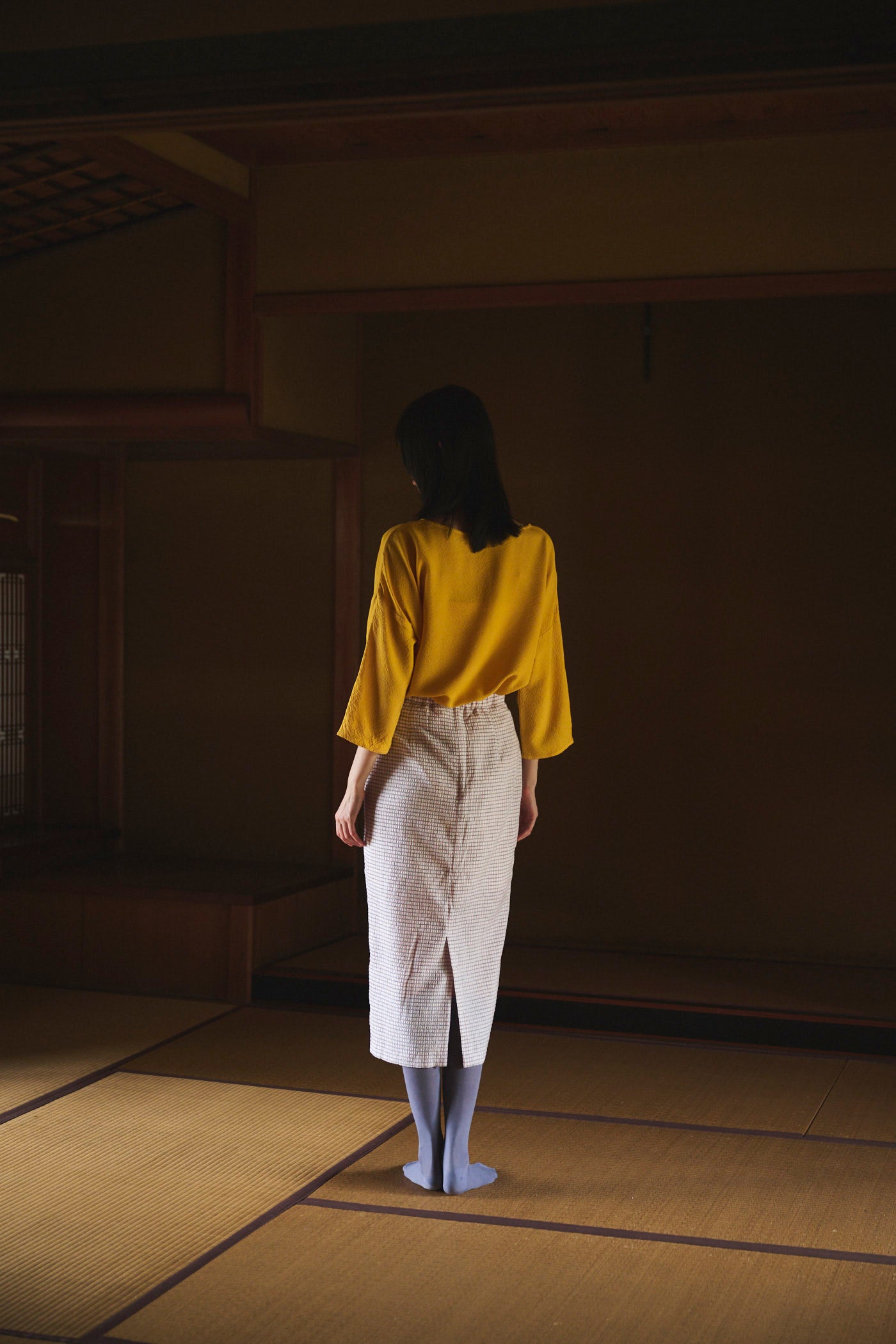Marigold-Dyed Silk Three-Quarter Sleeve Top