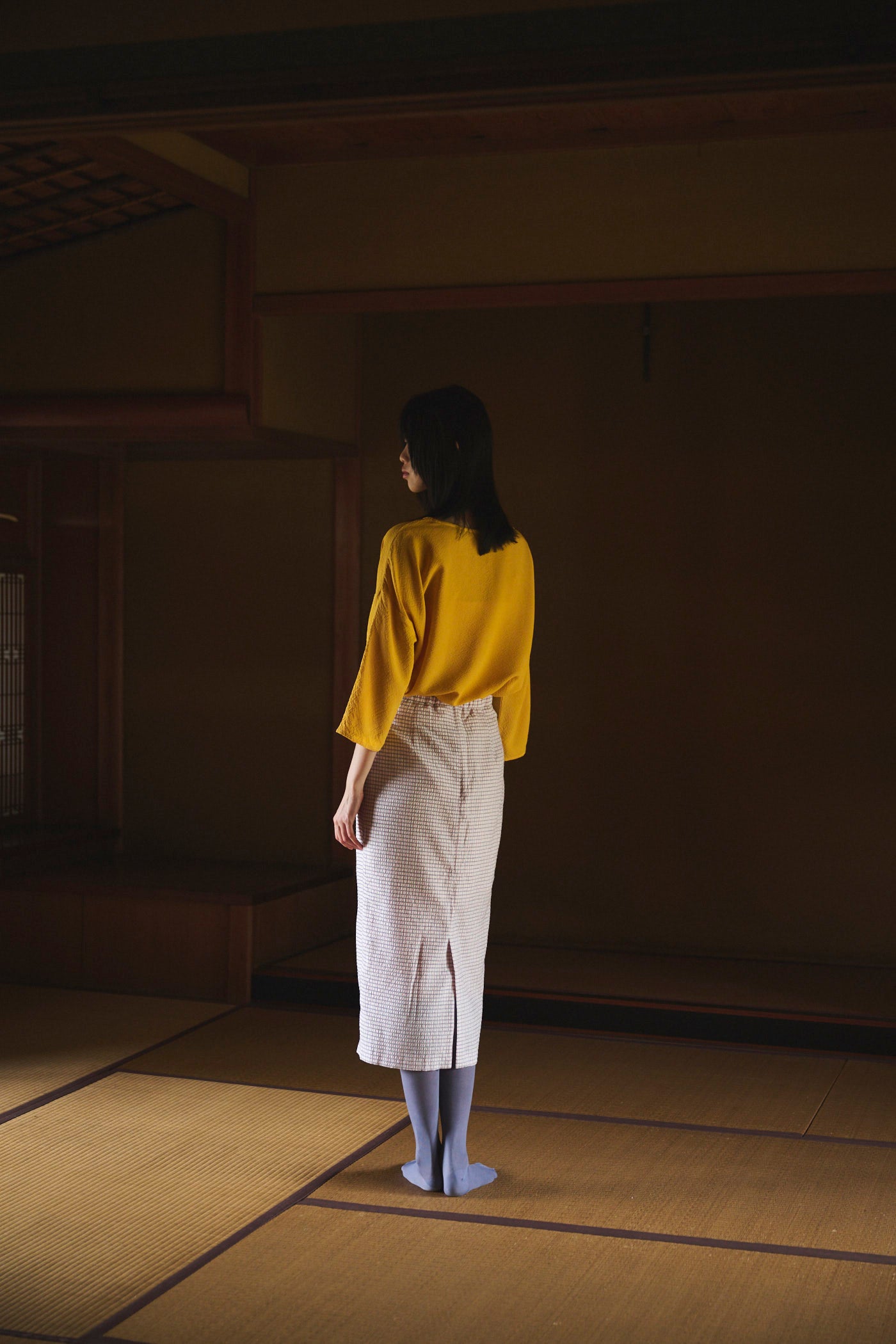 Marigold-Dyed Silk Three-Quarter Sleeve Top