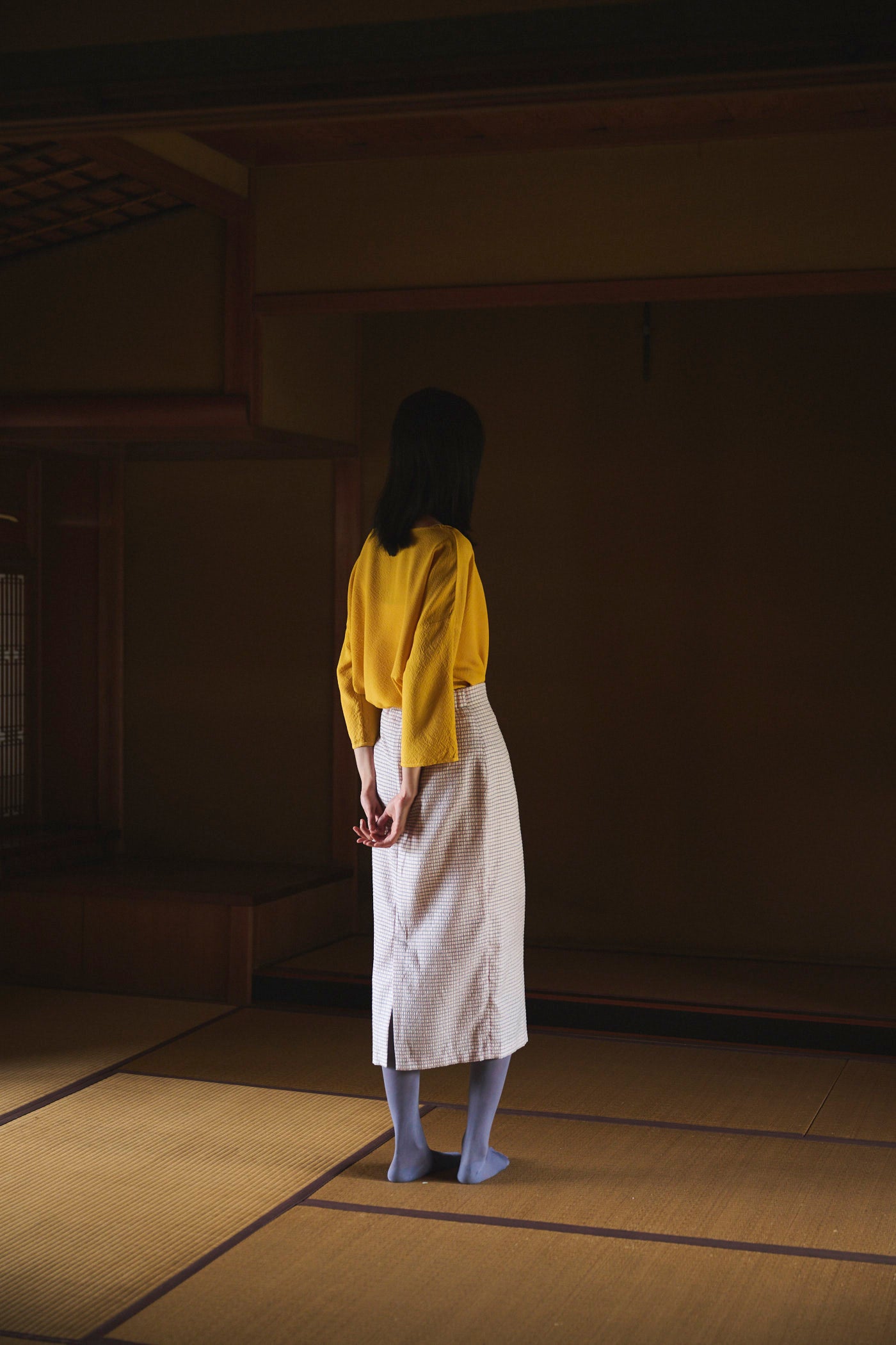 Marigold-Dyed Silk Three-Quarter Sleeve Top