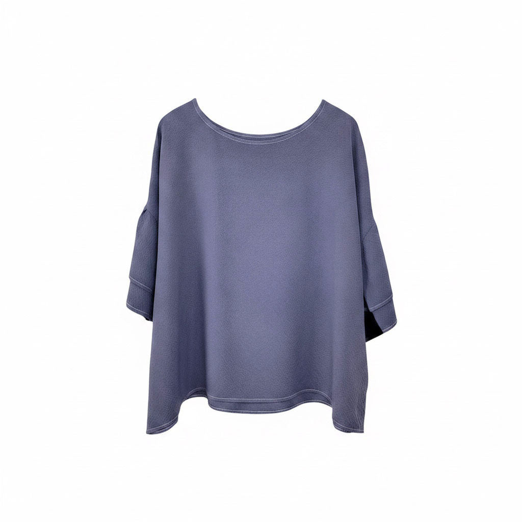 Logwood-Dyed Silk Frill-Sleeve Top