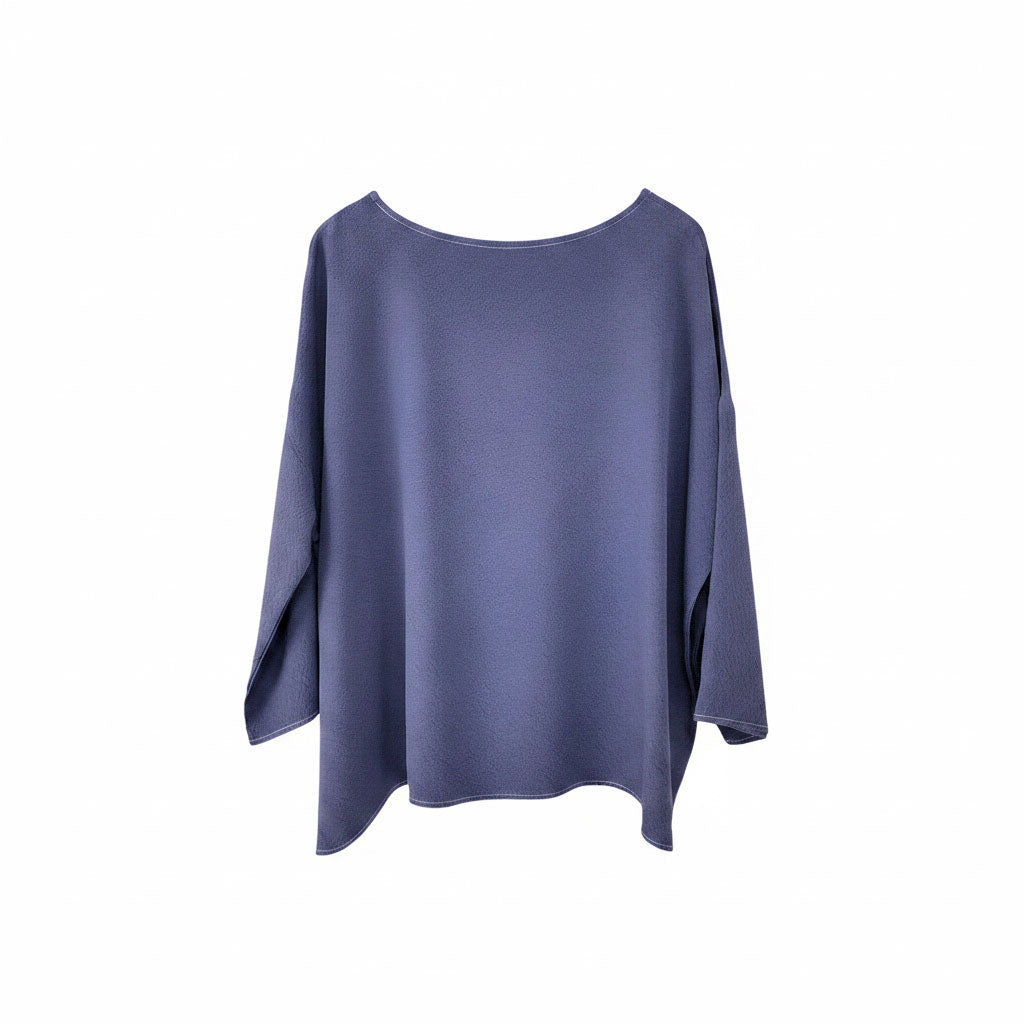 Logwood-Dyed Silk Three-Quarter Sleeve Top
