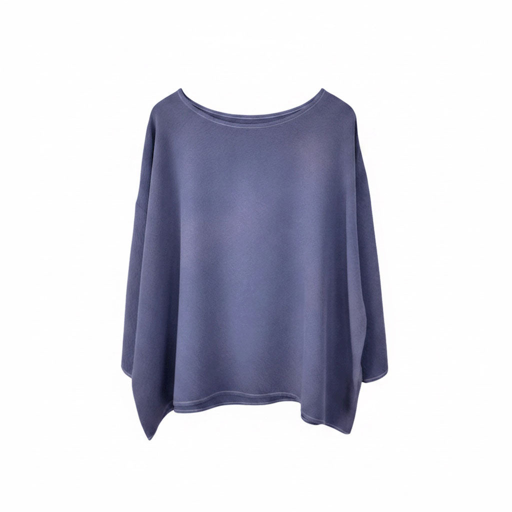 Logwood-Dyed Silk Three-Quarter Sleeve Top