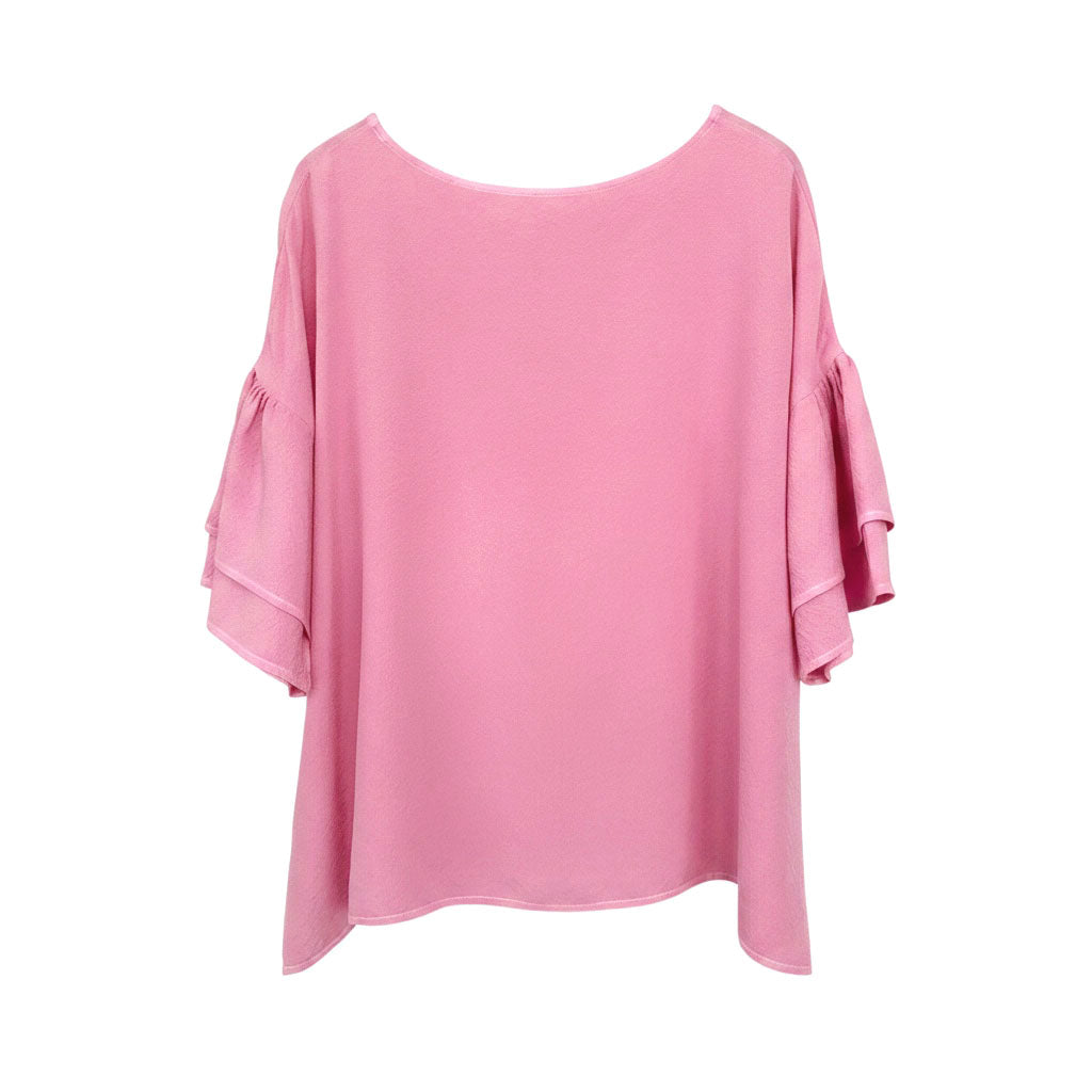 Cochineal-Dyed Silk Frill-Sleeve Top
