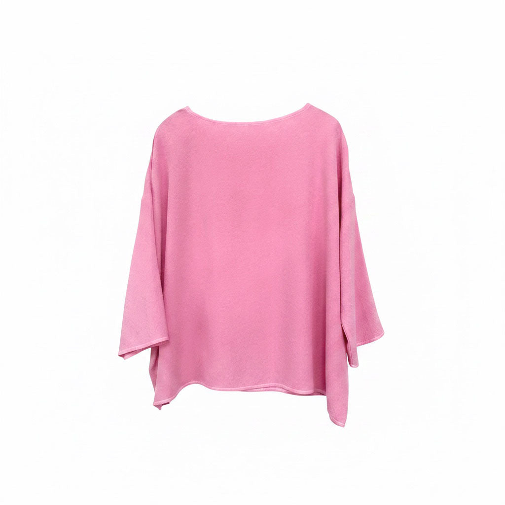 Cochineal-Dyed Silk Three-Quarter Sleeve Top