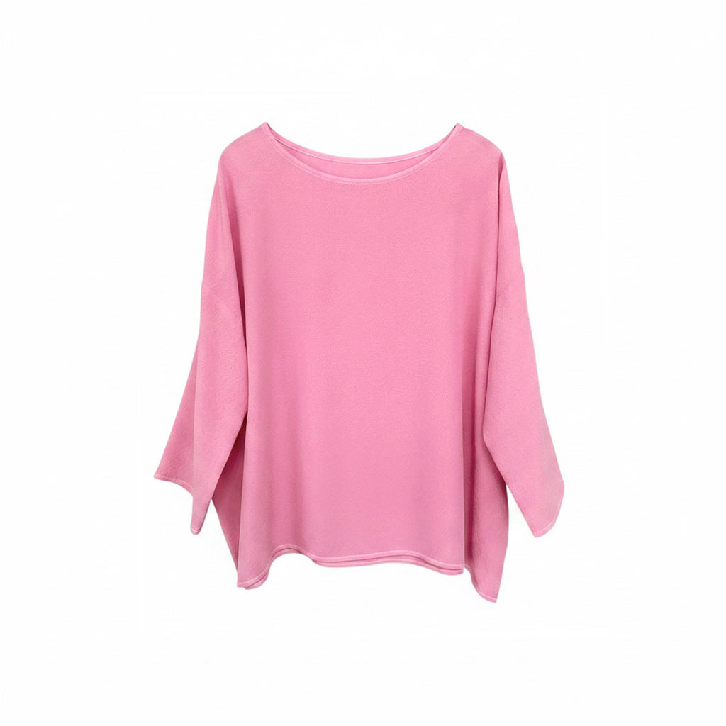 Cochineal-Dyed Silk Three-Quarter Sleeve Top