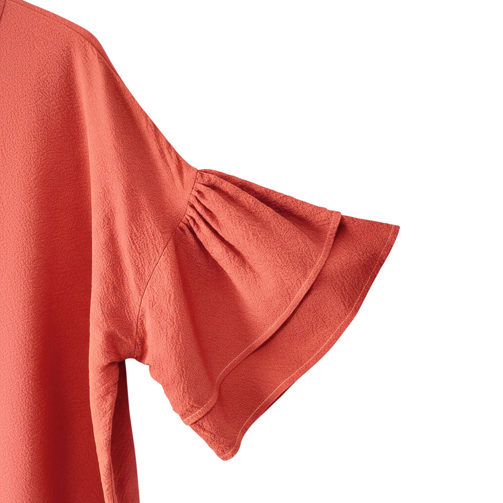 Madder-Dyed Silk Frill-Sleeve Top
