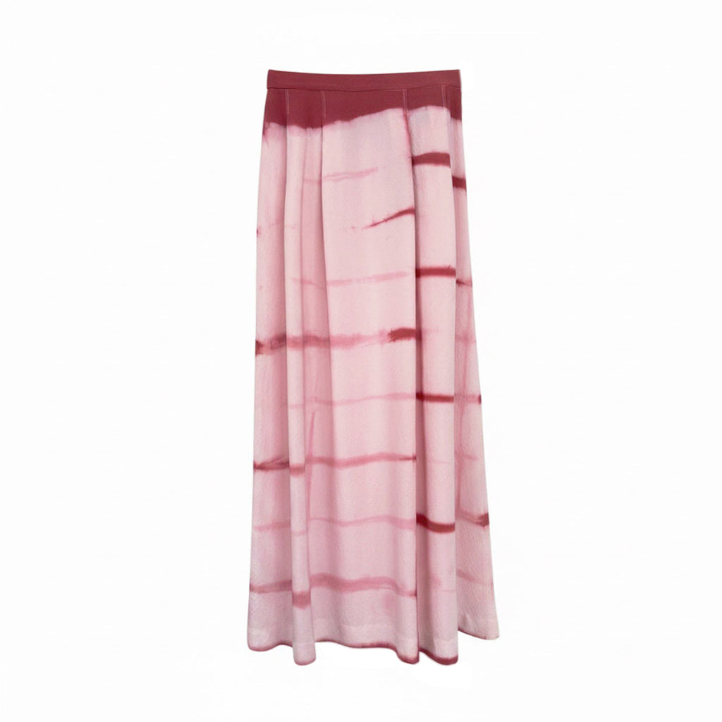 Natural-Dyed Itajime Shibori Silk Long Skirt PINK