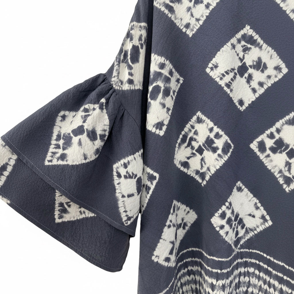 NUI SHIBORI  Logwood-Dyed Silk Frill-Sleeve Top