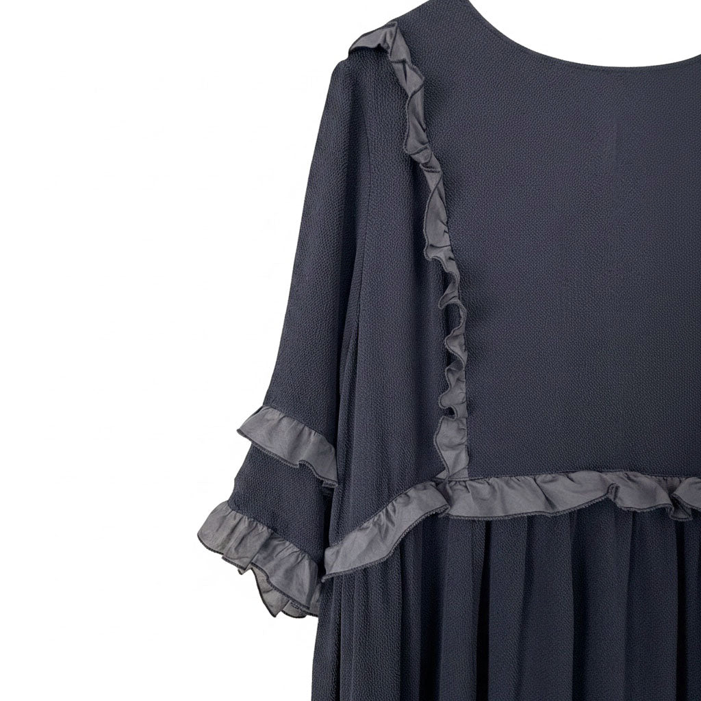 Gradient Natural-Dyed Silk Frill Dress NAVY
