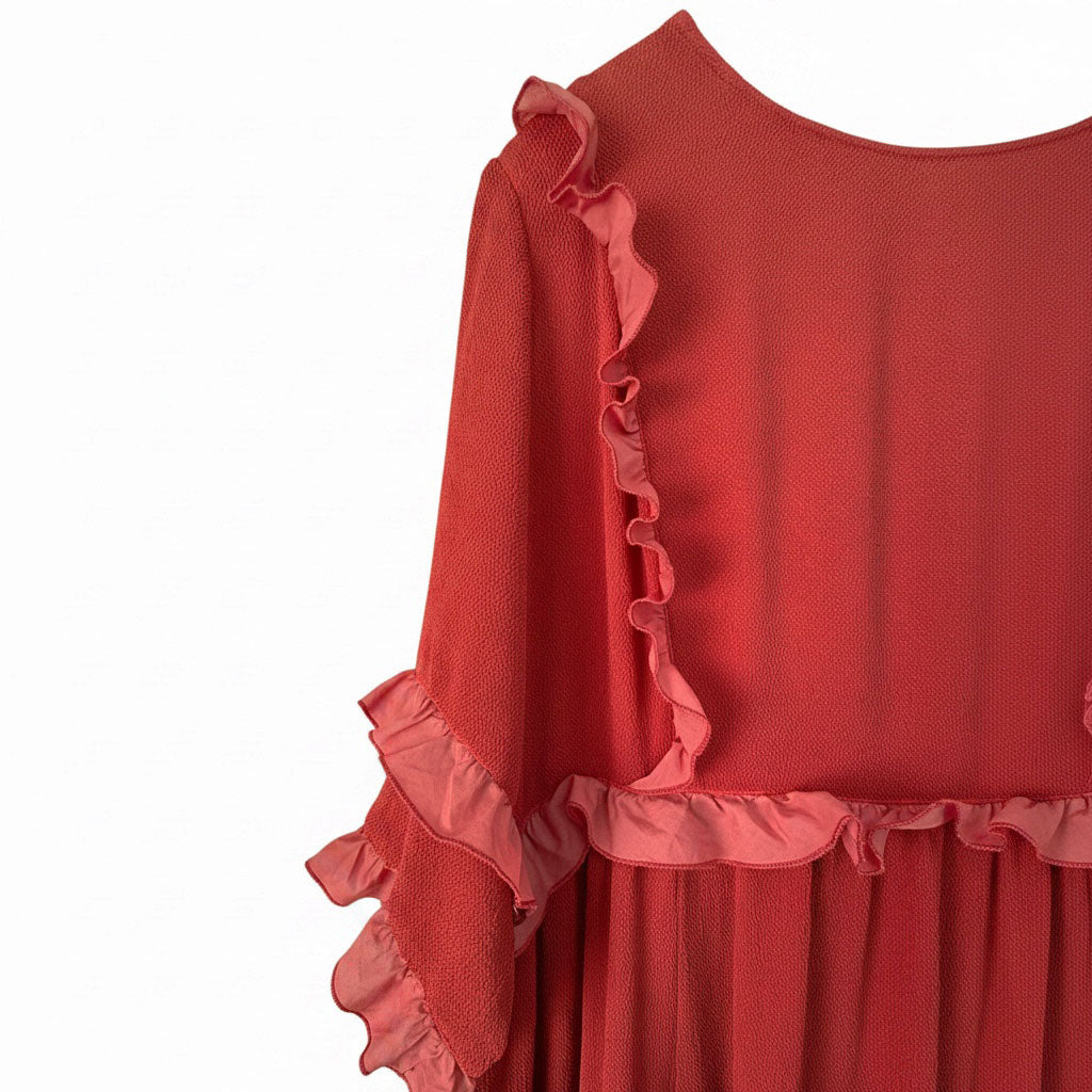 Gradient Botanical-Dyed Silk Frill Dress  RED